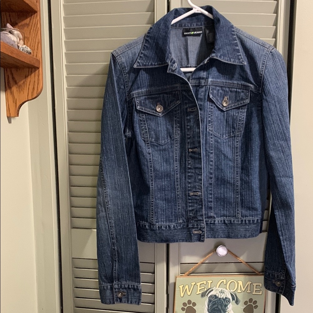 DKNY JEANS  Blue Jean Jacket with Contrasting Stitching